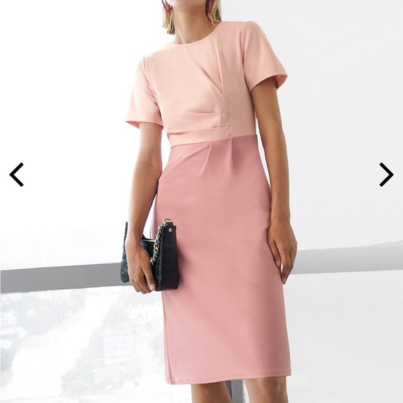 NWT Saturday Club dress-pink on pink color block with pleating details-US Large - Picture 1 of 12